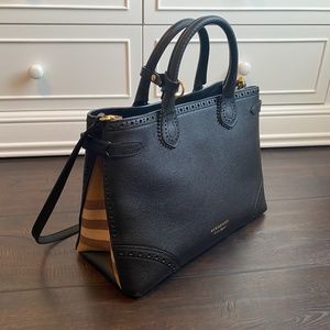 Burberry Bag House Check Banner Derby Black Leather Tote